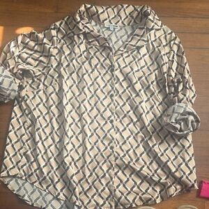 Zara Beige and Black Geometric Button Down Shirt